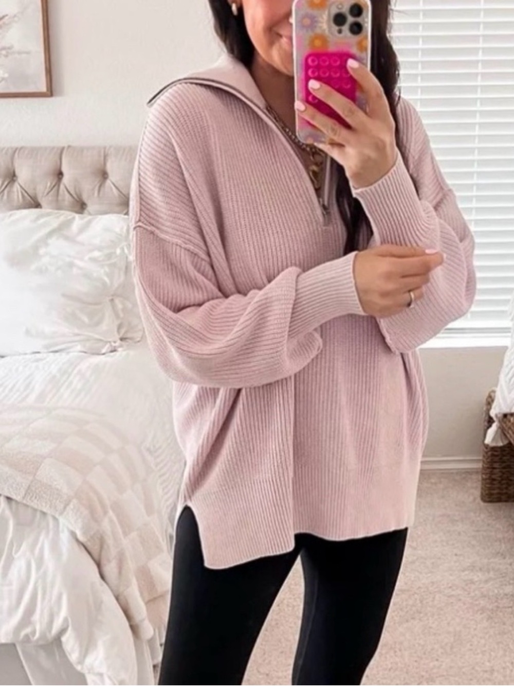 Aerie Beyond Oversized Quarter-zip Sweater Blush Pink